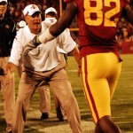 Paul Rhoads congratulates Marquis Hamilton following a TD reception