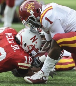 Cyclones David Sims intercepts pass against Nebraska