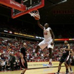 LaRon Dendy throws down a big dunk in the home opener