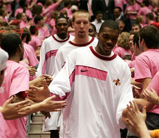 The team and fans wore pink to help raise awareness for breast cancer
