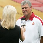 Cyclone Head Football Coach Paul Rhoads is interviewed at Media Day